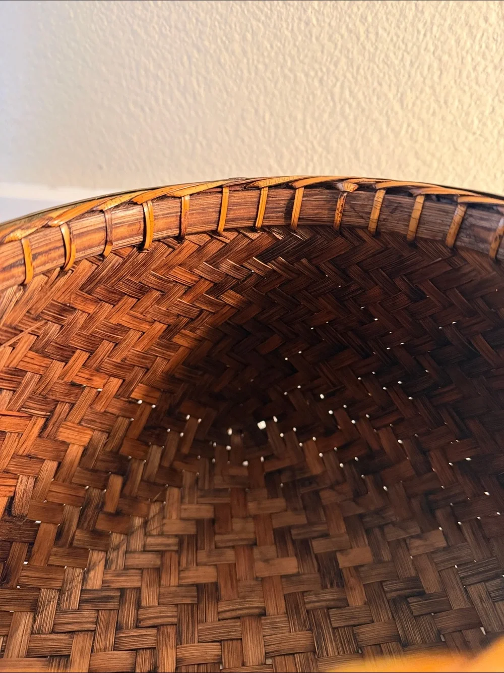Vintage Japanese Style Wabi Sabi Basket with Metal Tim